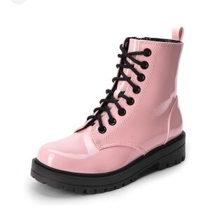 Soda Pink & Black Zip Up Combat  Boots